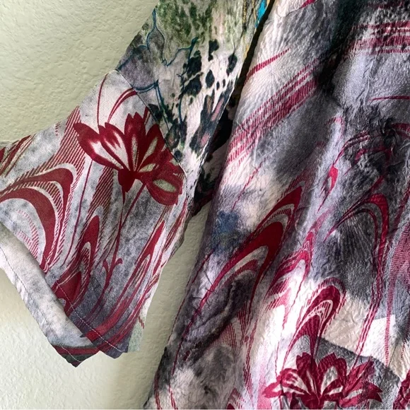 CITRON Santa Monica watercolor print blouse button up top silk XL shirt abstract - Picture 4 of 9